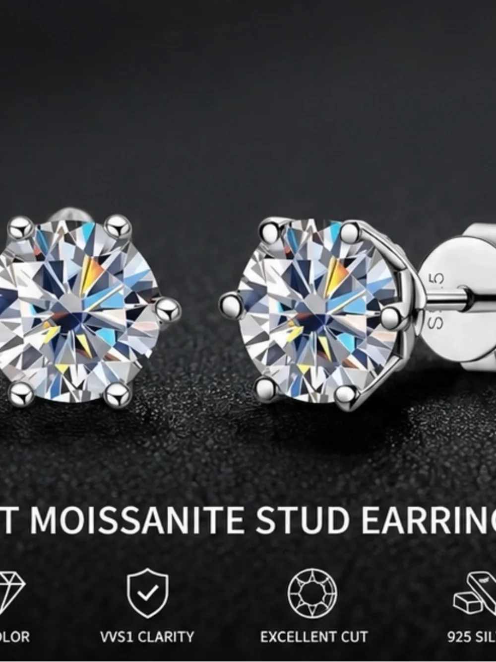 1CT Moissanite Stud Earrings | Iced-Out Jewelry | VVS Sparkle | 925 Silver